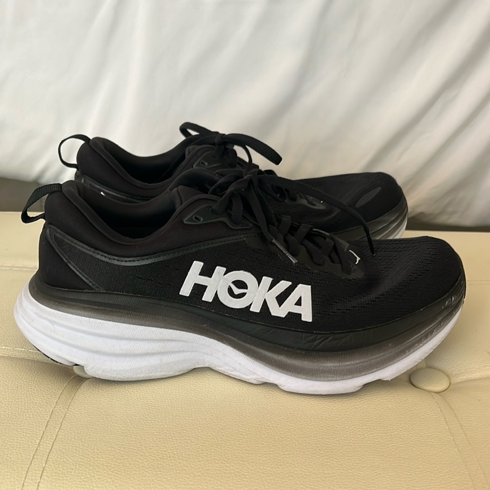 Hoka Bondi 8 Athletic Running Shoes Black White 9
